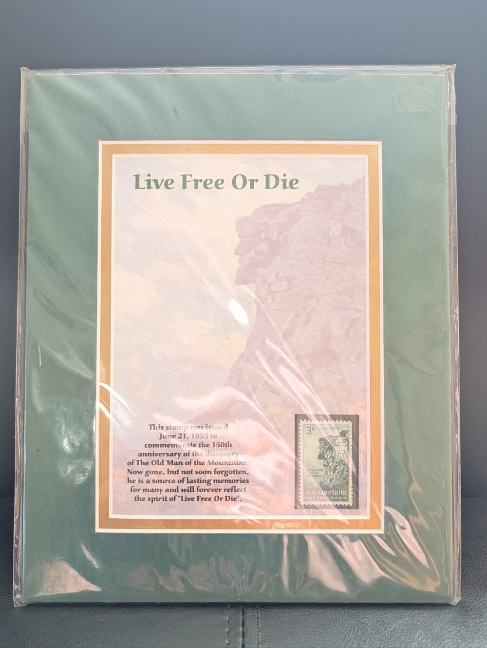 Live Free Or Die NH  5x7 Collectible Old Man Of The Mountains Authentic Stamp